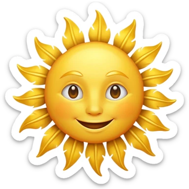 A smiling sun emoji, bright yellow with rays, simple and cheerful. sticker