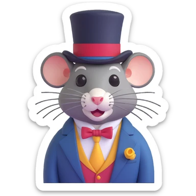 fancy rat with a smug smirk, wearing a top hat, monocle, and suit, 3D emoji style sticker