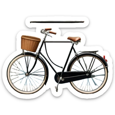 Cinematic Realistic image of a classic Dutch bicycle, rendered with sleek design details and finely textured components, set against an urban canal scene with soft, diffused daylight sticker