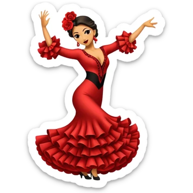 Cinematic Realistic Flamenco Dance Emoji, depicted as a passionate expressive flamenco performance with dramatic costumes and dynamic fiery movements, rendered with vibrant textures and bold energetic lighting that captures its intense rhythm. sticker
