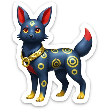 Shiny Exotic Colorful Excessive Mysterious Umbreon-Poochyena-Pokémon-Fakémon-hybrid-creature (full body) sticker