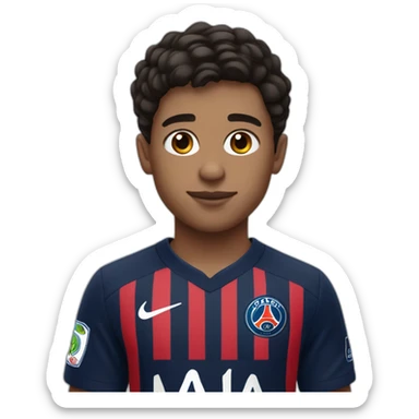 boy with black brown hair and a fade haircut with a psg jersey sticker