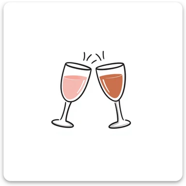 a pair of elegant goblets or wine glasses clinking together, pastel colors dd9fb0, ffc6d3, a3bfc9, c4bee2, f1b091, detailed hand-drawn doodle style sticker
