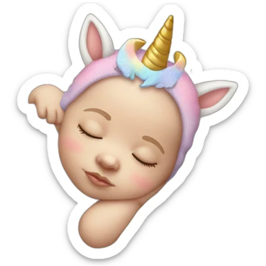 Sleeping white Newborn with unicorn headband sticker