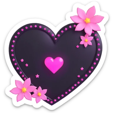 goth sakura black heart with glowing pink outline and magical sparkles sticker