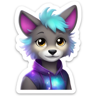 Adorable innocent cute gradient-Sparkle-nebula-fursona anthropomorphic furry, full body sticker