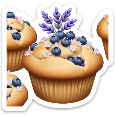 Lavender flower sprigs on a muffin with blueberries and sugar crystals without frosting  sticker