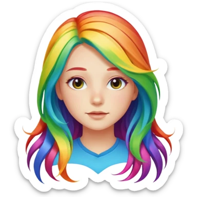 Girl with rainbow long hair — bright gradient strands flowing sticker