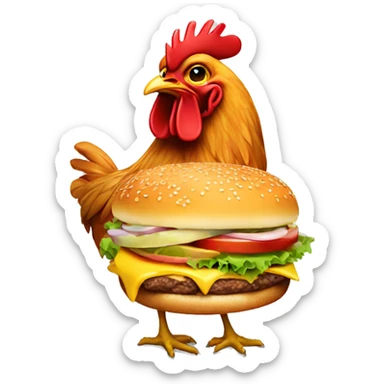 chicken eating a cheeseburger  sticker