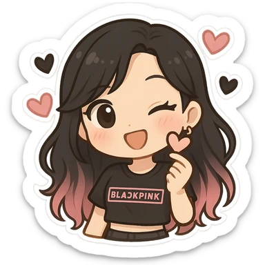 BLACKPINK-inspired chibi sticker, black and pink heart, cute and expressive, chibi style sticker