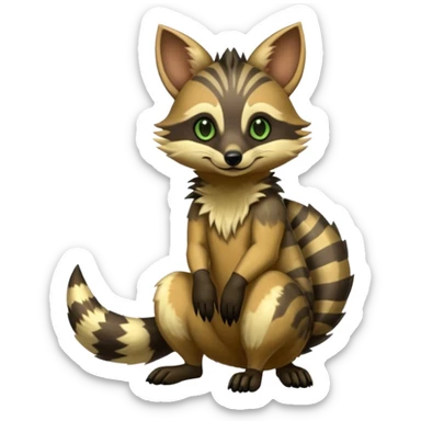 Shiny Green Dusky Dark Gloomy Glossy Aardwolf-Maned-Numbat-Tanuki-Genet-Bobcat-fusion-animal-hybrid-creature, full body sticker