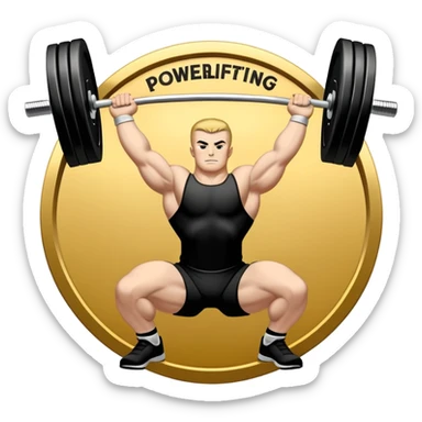 An emblem symbolizing powerlifting, featuring a bold barbell at the center, with strong, muscular arms lifting the barbell. The design is dynamic and powerful, using sharp lines and bold text. The background is minimal, ensuring the focus stays on the emblem. sticker