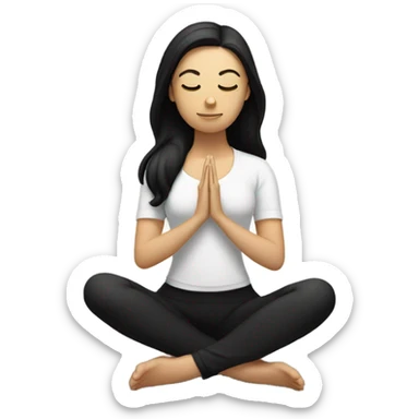 White girl with black hair meditating in butter top and black leggings sticker