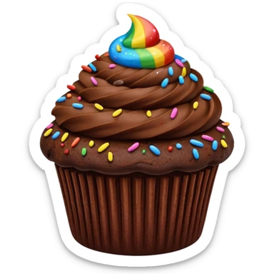 chocolate cupcake with chocolate frosting and rainbow sprinkles sticker