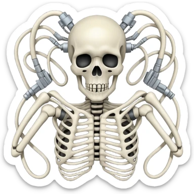 tangled cables merging with skeletal forms, undead biomechanical, Giger style sticker