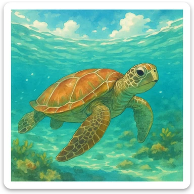 sea turtle in beautiful clear turquoise caribbean sea underwater sticker