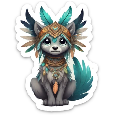 cute cool edgy ethereal l epic tribal fantasy animal fursona Fionbri creature by griffsnuff & LiLaiRa & Falvie with exotic colors with intricate patterns and feathers and headdress and necklace full body sticker