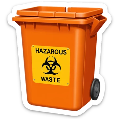 empty orange BIN WITH "hazardous WASTE" WORD IN IT sticker