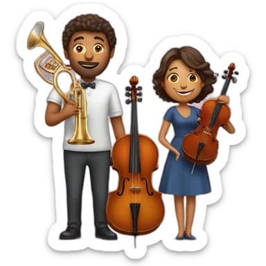 A man with trombone and a woman with cello and they have a baby girl 1yo sticker
