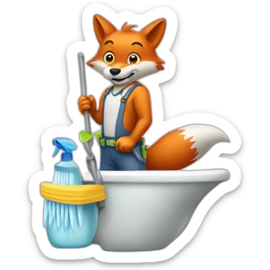 a fox from a cleaning company who cleans the bathroom sticker