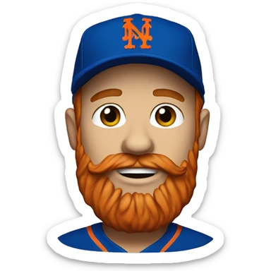Man with red beard wearing a New York Mets hat sticker