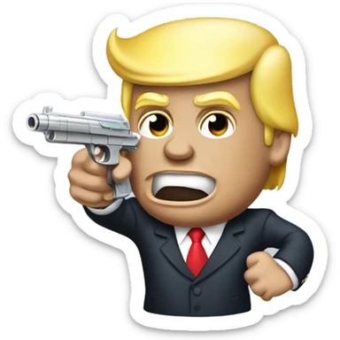 Donald trump aiming a silver squirt gun in his chin sticker