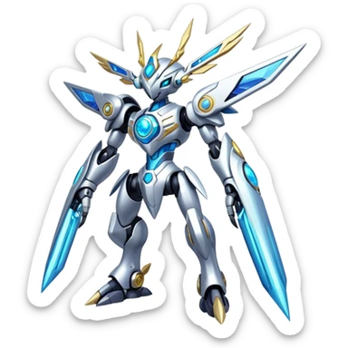 Shiny Futuristic Mechanical Glossy Celestial Godly Divine Metal-Cyborg-Fakemon-Pokemon-Digimon-Spectrobes-fusion, full body sticker