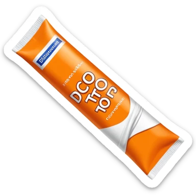 an empty, oversized and totally squeezed out tube of toothpaste labelled "Diclo ratiopharm". It is squeezed out and totally crumpled, flattened. Basic color is orange yellowish. sticker