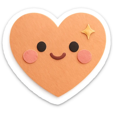 kawaii blushing orange heart with tiny sparkles, no arms, no legs, full body, soft pastel colors, paper craft style sticker