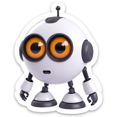 Friendly robot with big expressive eyes — round head, glossy finish, slightly clumsy but charming, cute (think Wall-E meets Baymax). sticker