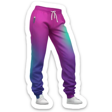 Hyper Realistic isolated side view of a pair of magenta,purple,mint green,and teal ombre jogger pants. sticker