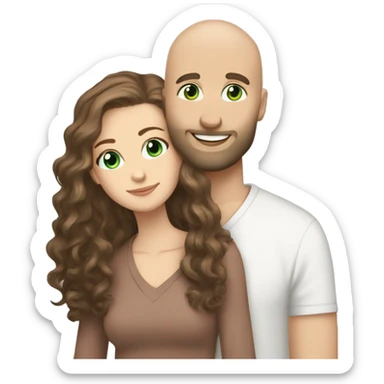 bald bearded guy green eyes hug long curly brown hair white girl sticker