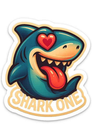 mouth open with tongue out
heart shaped eye
add the words “ Shark One " in White sticker