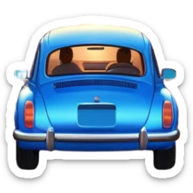 A parked blue car sits quietly on the side of an open road, facing a breathtaking sunset. Two people stand outside, backs turned, watching the horizon. The road stretches endlessly ahead, surrounded by a peaceful, glowing landscape full of light, warmth, and possibilit sticker