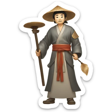 Lu Ban is a legendary figure in Chinese mythology, depicted as a clever craftsman often wearing wide robes, a broad-brimmed hat, and carrying woodworking tools. 🛠️🎩👕 sticker
