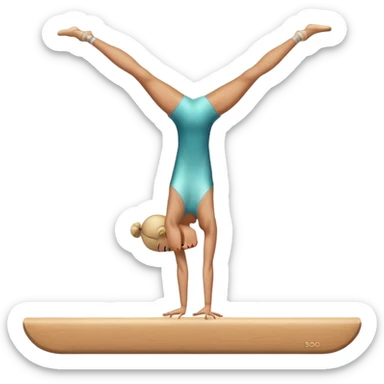 An artistic emoji of a professional sports acrobat performing a stunning balance pose on a narrow beam. The acrobat showcases perfect control, flexibility, and strength, executing an elegant handstand. The background features a bright gymnastics arena with spotlights. sticker