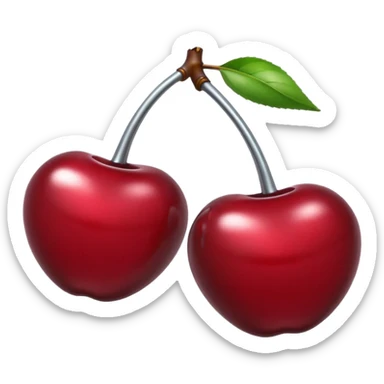 A pair of cherries emoji made of liquid silver chrome, smooth rounded shapes, glossy metallic surface, subtle sensual vibe, luxury sexy aesthetic, iOS emoji style, centered, clean white background sticker