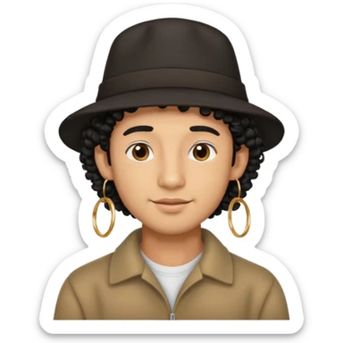man curly hair and big earrings and and hat wearing sticker