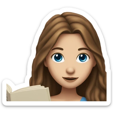 White girl, long brown hair, facial piercings, reading book, blue eyes sticker