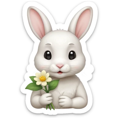 I want a cute white short haired rabbit with a light yellow flower on its ears making a kissing face sticker