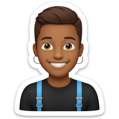 make this images have braces, no glasses,a black shirt, and brown skin sticker