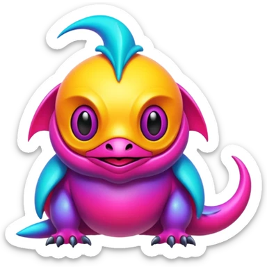 An exotic neon colorful unique bizarre eccentric Fakémon-creature sticker
