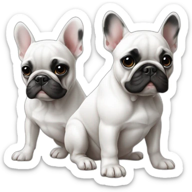 French bulldog white colour with black patch on one eye sitting with one one boy and girl sticker