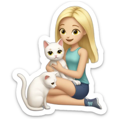 cute blonde girl taking care of cats sticker