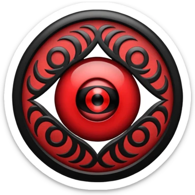 

---

The Mangekyō Sharingan is a deep, glowing crimson eye where the original tomoe disappear and are replaced by a complex black pattern.  sticker