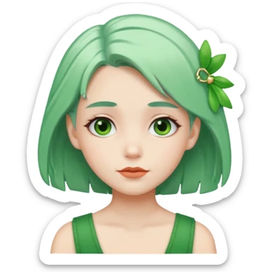 girl with white  green hair clip sticker
