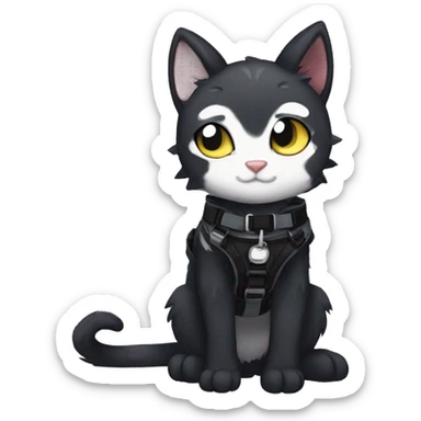 Anthro Black Cat-Fursona-Fakemon with Emo Hair-bangs with Chest Harness sticker