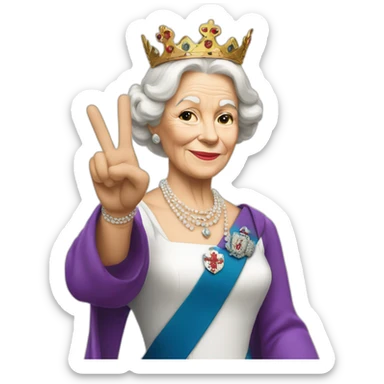 queen of england doing peace sign sticker