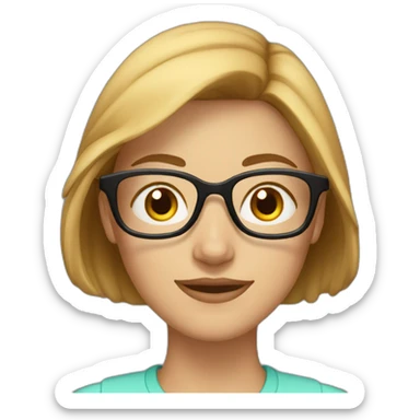 30 year old white woman short light brown hair with a cap on her heard and glasses sticker