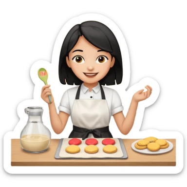 black hair light brown skinned girl making cookies sticker